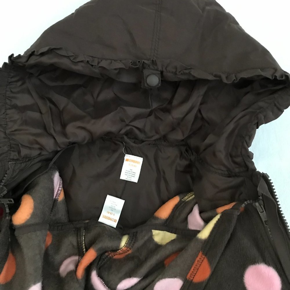 Gymboree Girls Size S (Age 5-6), 2-in-1 Brown Coat with Removable Fleece Hoodie - Picture 2 of 5
